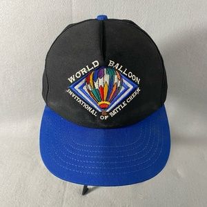 Vintage World Balloon Battle Creek Michigan Black Blue Hat Cap USA Made